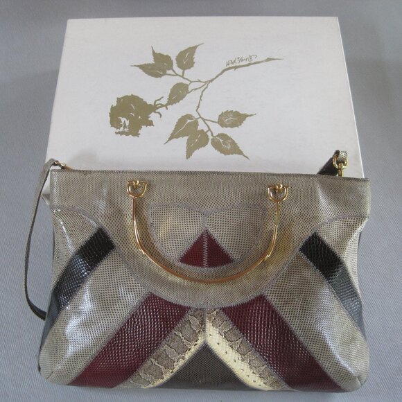 Bags by Varon vintage snakeskin handbag multicolor brass handles EVC 1960’s